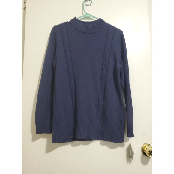 Karen Scott Mock Neck Long Sleeve Tight Knit Blue Sweater Size M - Picture 1 of 4